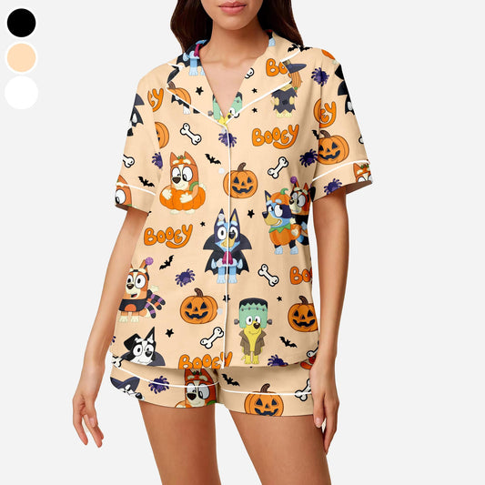 Booey Pajamas Set, Bluey Halloween Pajamas Set, Cute Halloween Pajamas Set, Halloween Set for Woman, Blue Dog Halloween Pajamas Set