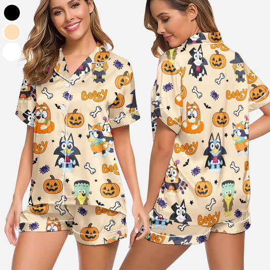 Booey Pajamas Set, Bluey Halloween Pajamas Set, Cute Halloween Pajamas Set, Halloween Set for Woman, Blue Dog Halloween Pajamas Set