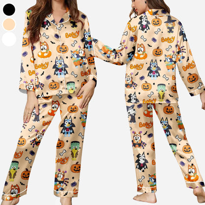 Booey Pajamas Set, Bluey Halloween Pajamas Set, Cute Halloween Pajamas Set, Halloween Set for Woman, Blue Dog Halloween Pajamas Set