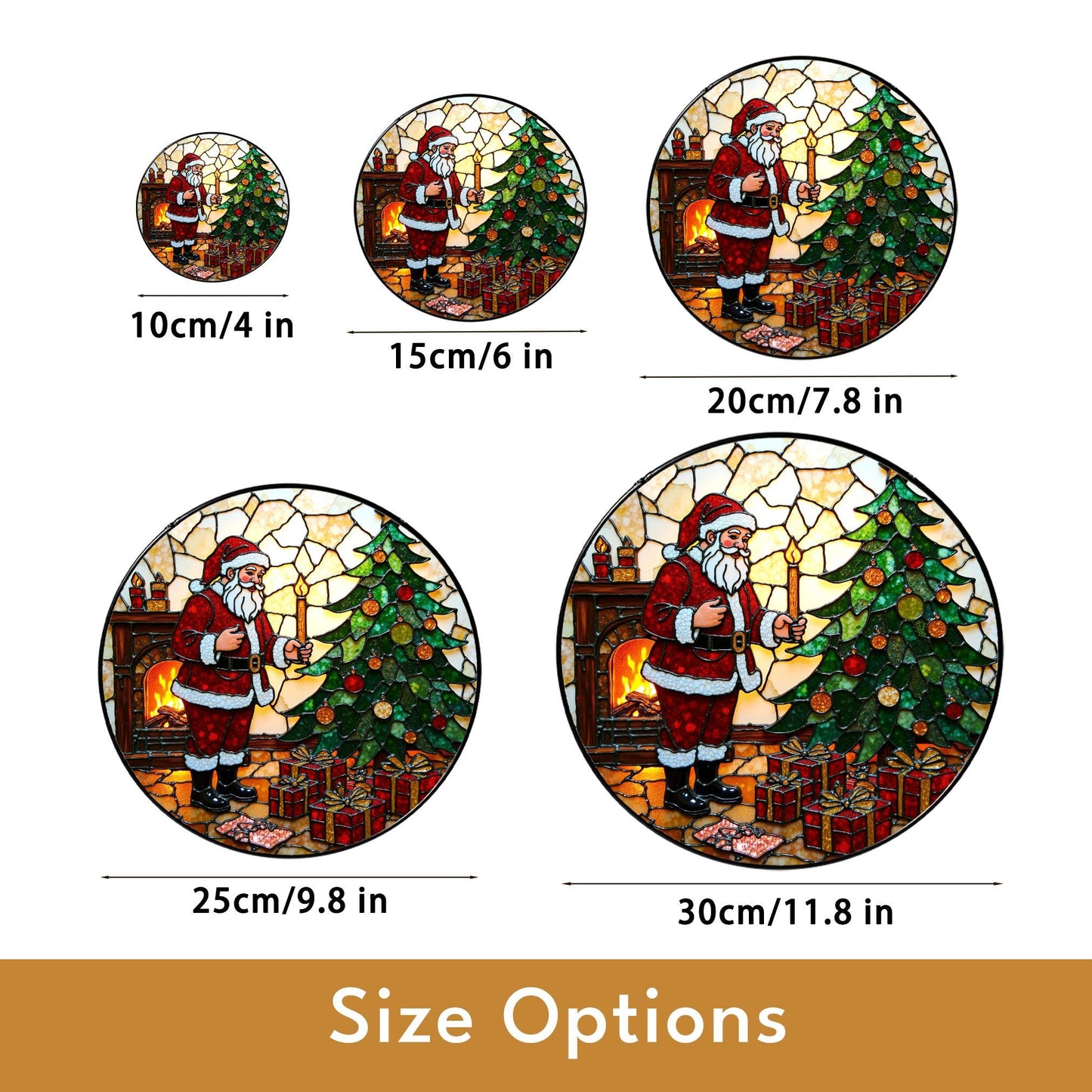 Santa by Christmas Tree Round Glass Suncatcher Holiday Window Decor Christmas Gift for Mom