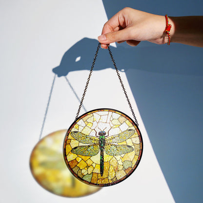 Dragonfly stained glass round window suncatcher nature decor gift