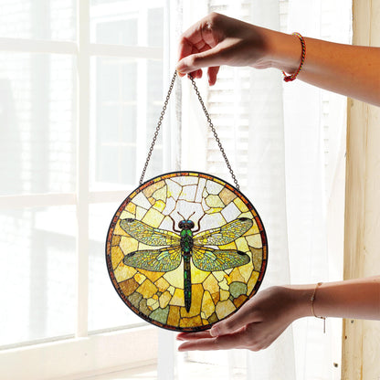 Dragonfly stained glass round window suncatcher nature decor gift