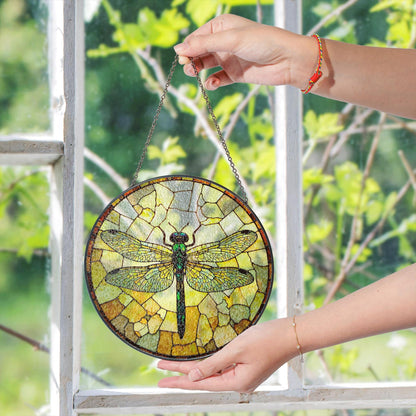 Dragonfly stained glass round window suncatcher nature decor gift