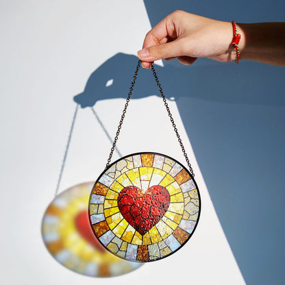 Red Mosaic Heart Stained Glass Suncatcher Window Hanging Love Decor Gift for Anniversary or Valentines Day
