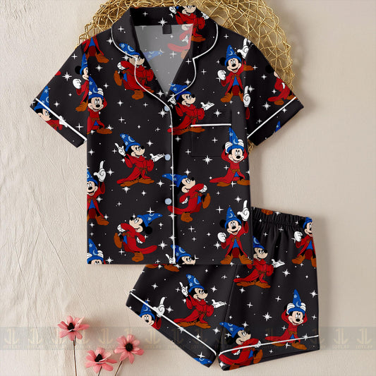 Mickey Fantasia 85th Unisex Satin Pajamas Set, Spooky Season Pajamas , Long Sleeve And Short Styles