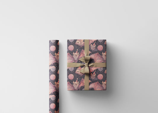 Creepy Cute Bat Gift Wrap for Baby Showers & Birthdays, Goth Mom Present Wrap Pastel Goth Halloween Witchy Theme #3