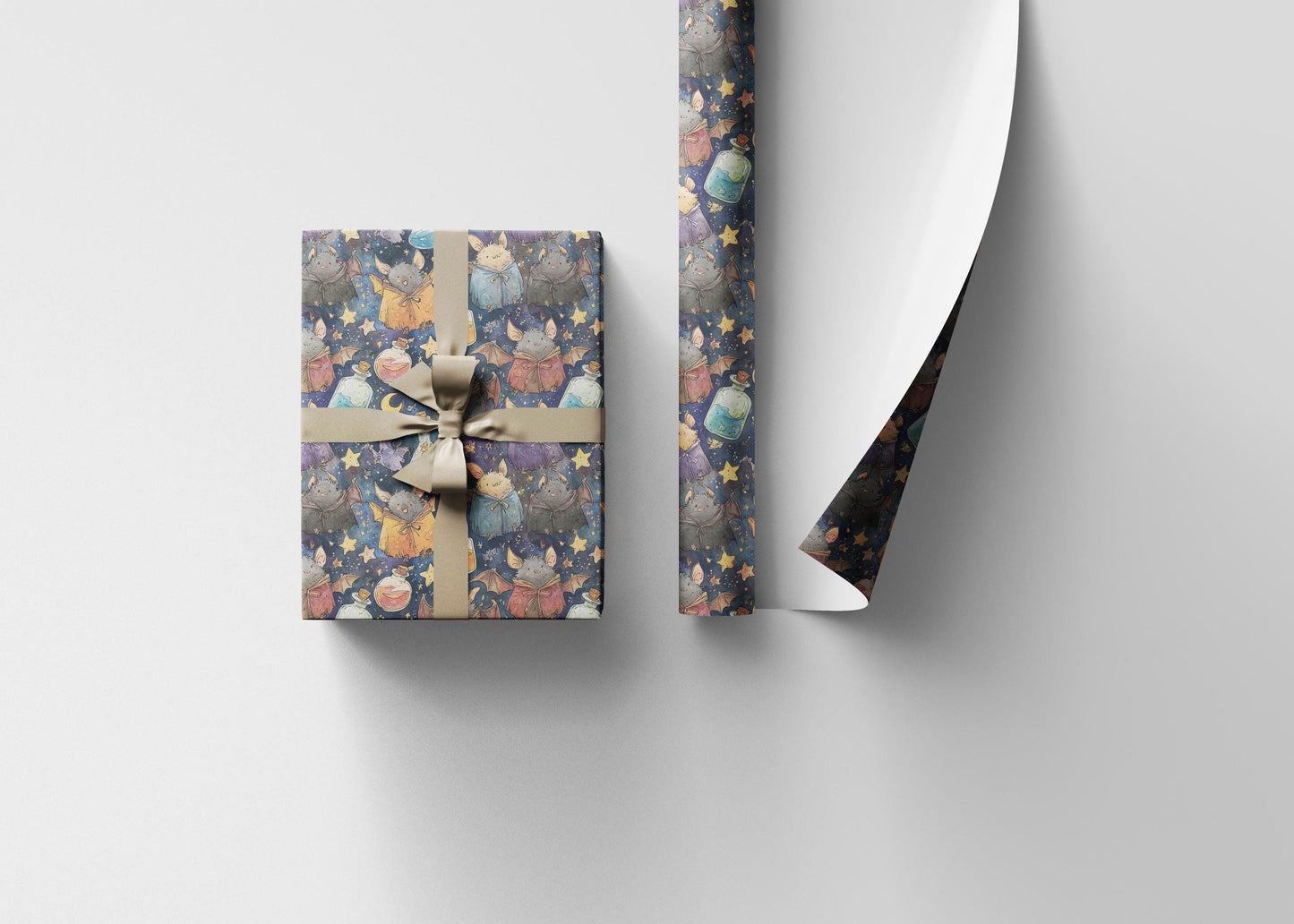 Goth Baby Birthday Wrapping Paper with Creepy Cute Bat Theme, Witchy Halloween Present Wrap for Moms & Kids #12