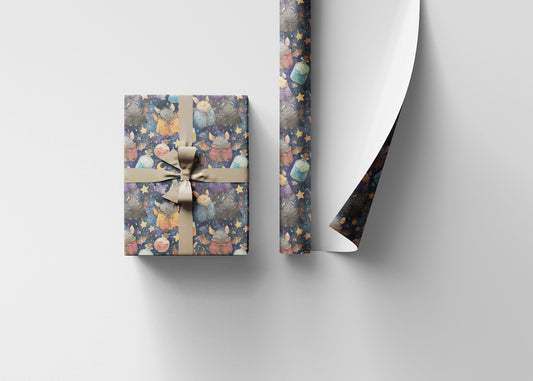 Goth Baby Birthday Wrapping Paper with Creepy Cute Bat Theme, Witchy Halloween Present Wrap for Moms & Kids #12