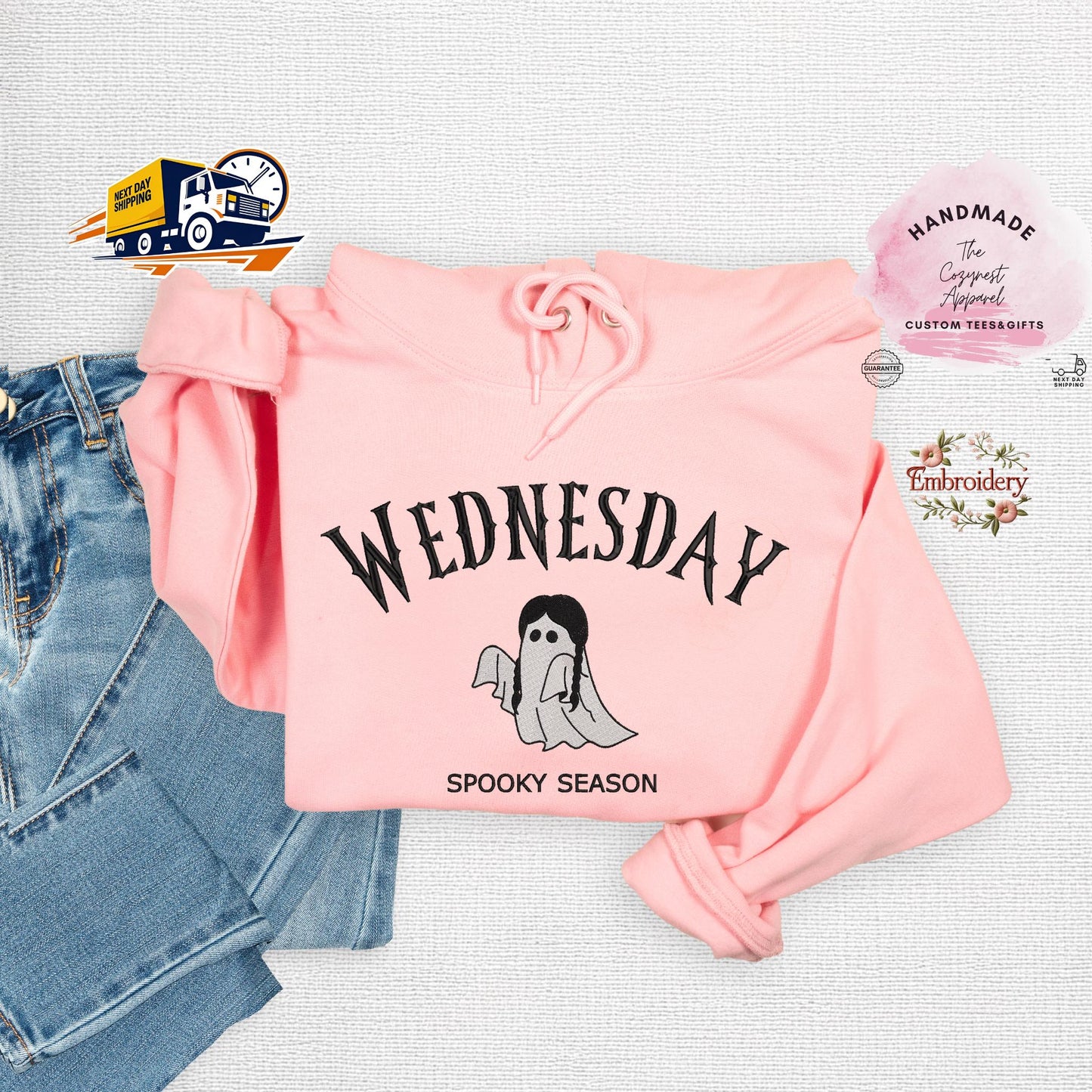 Embroidered Wednesday Halloween Sweatshirt, Spooky Season Birthday Crewneck, Cute Wednesday TV Show Fall Pullover, Gothic Party Top