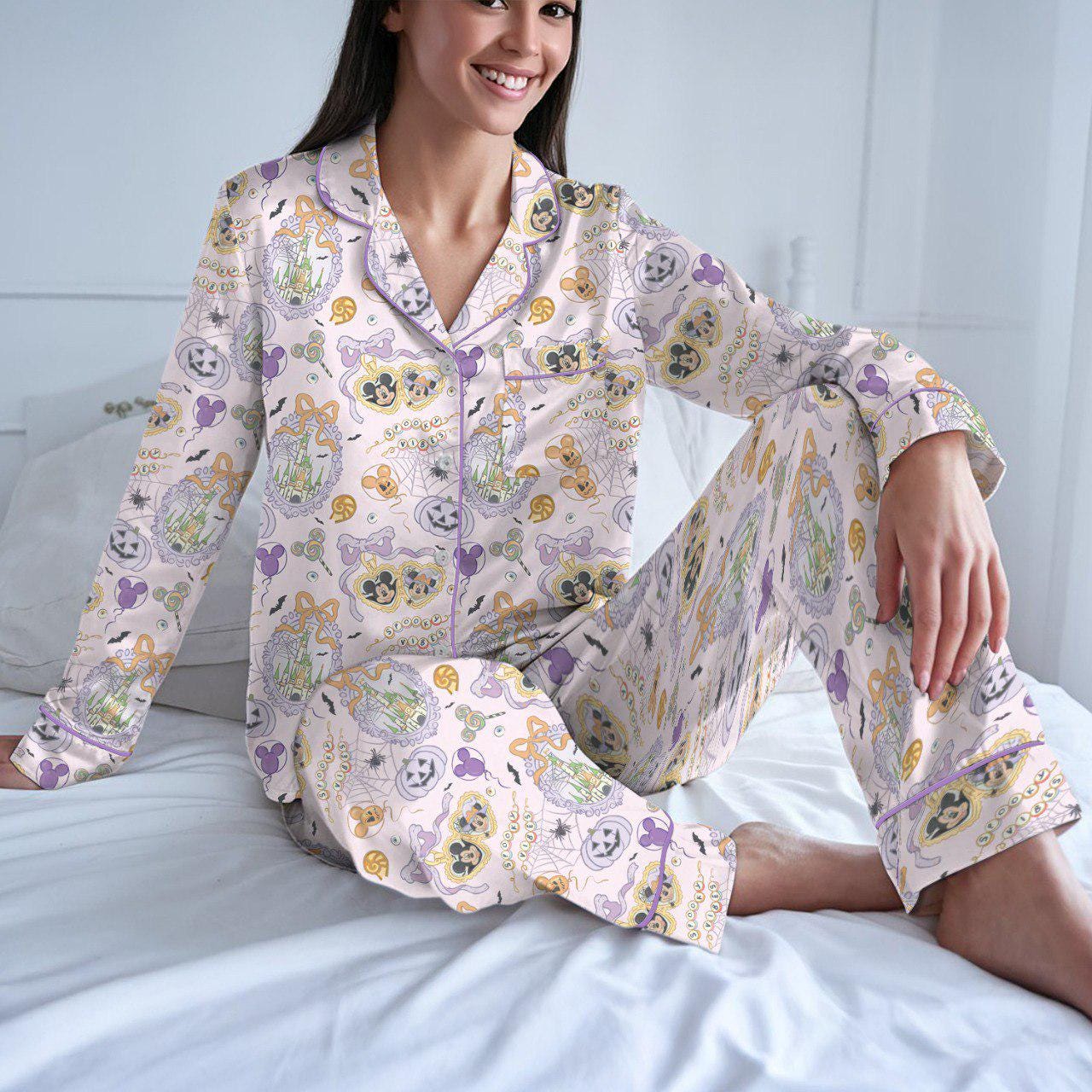 Halloween Heart Locket Pajama Set, Trick or Treat Sleepwear, Mickey's Not So Scary Party, Spooky Vibe Loungewear, Mickey Coquette Bow Locket