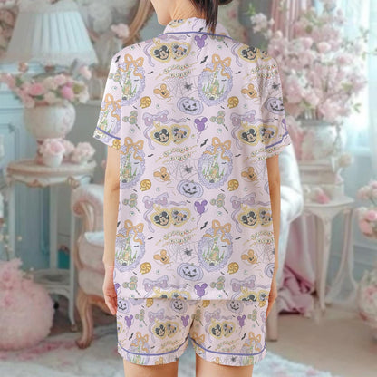 Halloween Heart Locket Pajama Set, Trick or Treat Sleepwear, Mickey's Not So Scary Party, Spooky Vibe Loungewear, Mickey Coquette Bow Locket