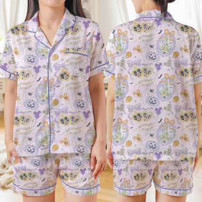 Halloween Heart Locket Pajama Set, Trick or Treat Sleepwear, Mickey's Not So Scary Party, Spooky Vibe Loungewear, Mickey Coquette Bow Locket