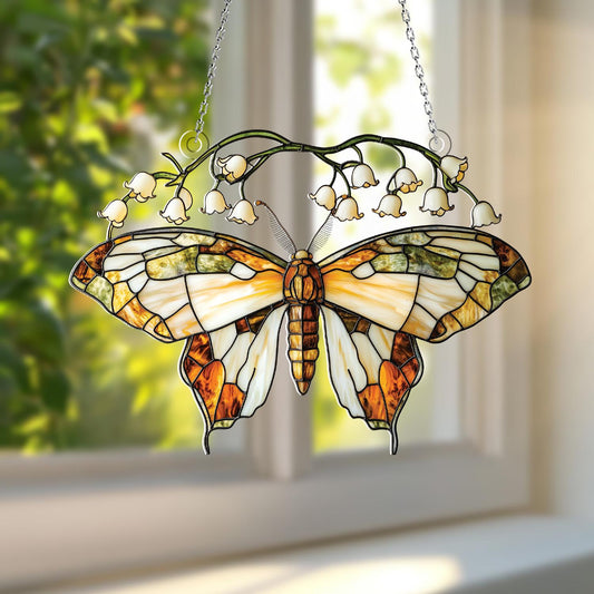 Butterfly & Lily of the Valley Acrylic Window Hanging, Cottagecore Window Hanging,  Nature-Inspired Gift, Spring Garden Decor, Boho Home Art