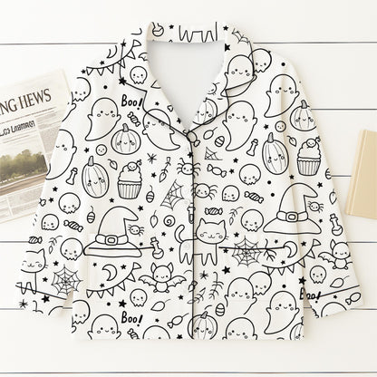 Halloween Pattern Pajamas Set, Cute Boo Witch Pumpkin Bat Spider Web Sleepwear, Spooky Season Gift, Halloween Matching Set