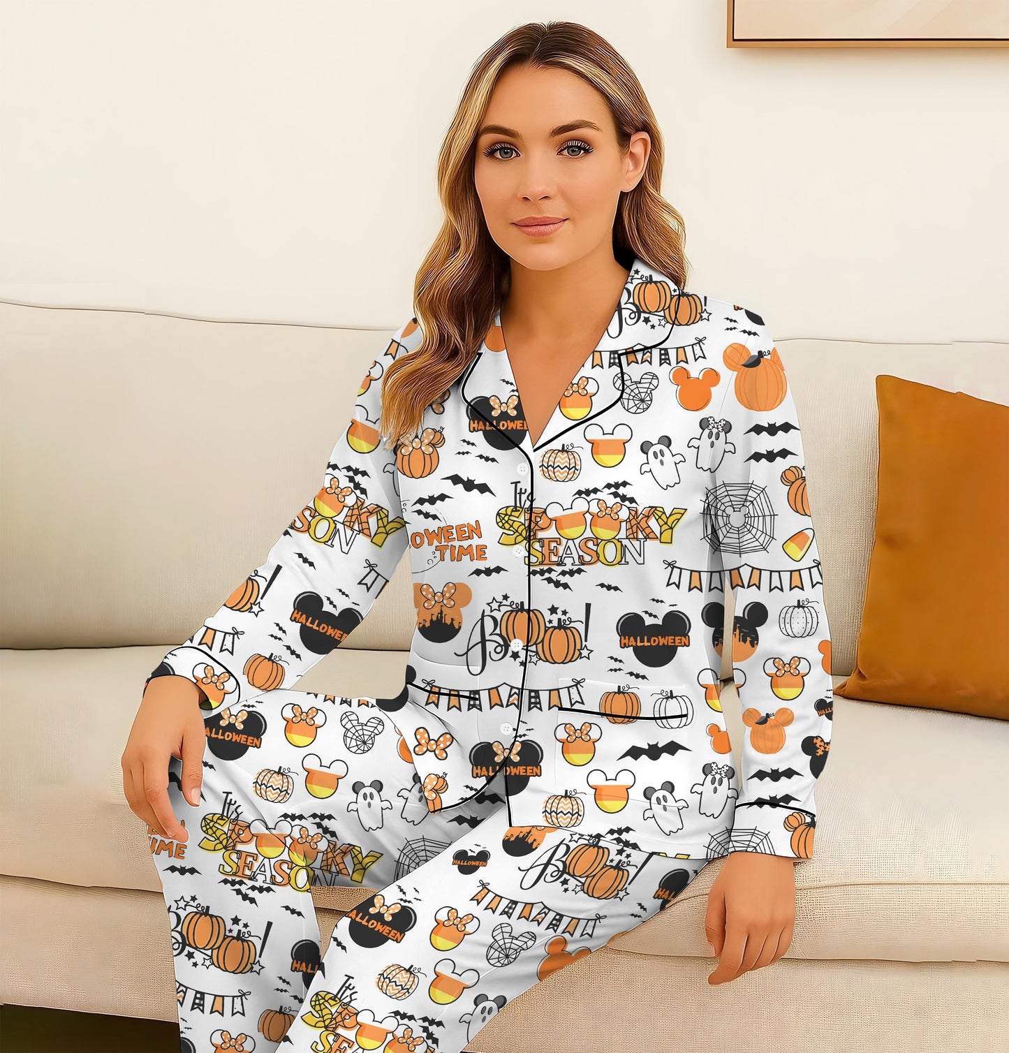 Halloween WDW Cartoon Pajamas Set, MK MN Mouse Sleepwear, Halloween Magic Kingdom Homewear, Spooky Season Gift, Halloween Boo Nightwear