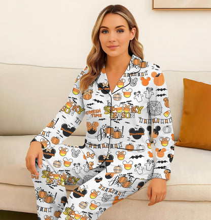 Halloween WDW Cartoon Pajamas Set, MK MN Mouse Sleepwear, Halloween Magic Kingdom Homewear, Spooky Season Gift, Halloween Boo Nightwear