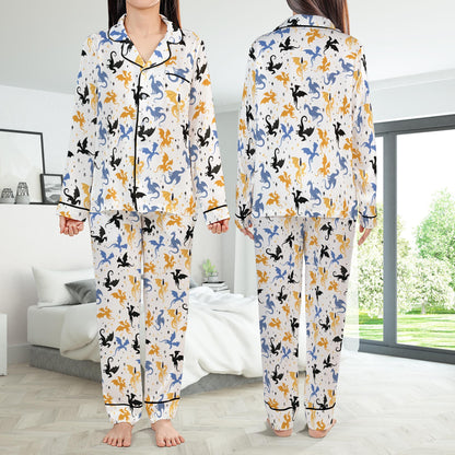 Mystic Dragon Pajamas Set, Cute Bookish Pajama Sleepwear Short Long Sleeve Pajama Set, Retro Fantasy Reader Home Wear, Girl Romantasy Set