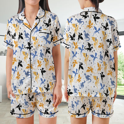 Mystic Dragon Pajamas Set, Cute Bookish Pajama Sleepwear Short Long Sleeve Pajama Set, Retro Fantasy Reader Home Wear, Girl Romantasy Set