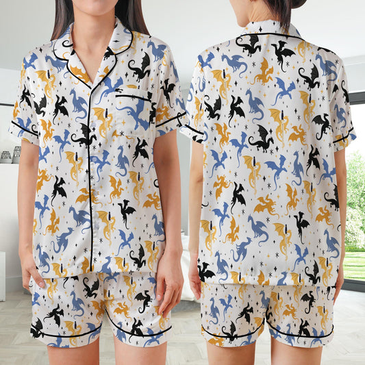 Mystic Dragon Pajamas Set, Cute Bookish Pajama Sleepwear Short Long Sleeve Pajama Set, Retro Fantasy Reader Home Wear, Girl Romantasy Set