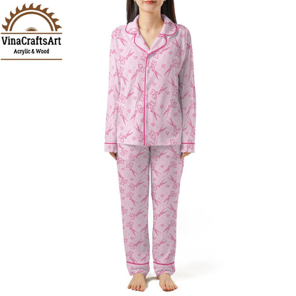 Pink Scissors Pajama Set – Cute Crafty Sleepwear for Women, Hearts & Shears Print Loungewear, Seamstress or Stylist Gift, Cozy PJ Set