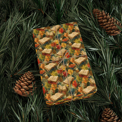 Bookworm Autumn Wrapping Paper for Readers Bookish Gift Wrap for Librarian Fall Book Nerd Reading Lovers Cute Book Club Paper #1