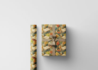 Bookworm Autumn Wrapping Paper for Readers Bookish Gift Wrap for Librarian Fall Book Nerd Reading Lovers Cute Book Club Paper #1