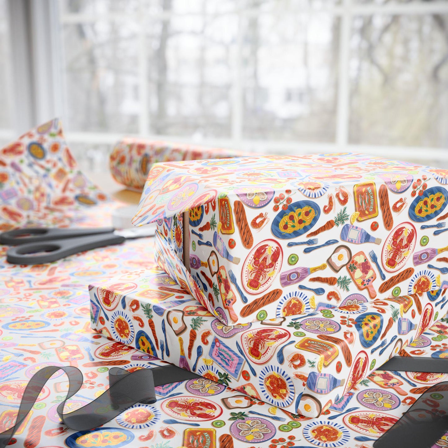 Italian Summer Gift Wrap Vintage Sardine and Seafood Print Wrapping Paper for Mediterranean Foodie Gifts & Custom Amalfi Coast Celebrations
