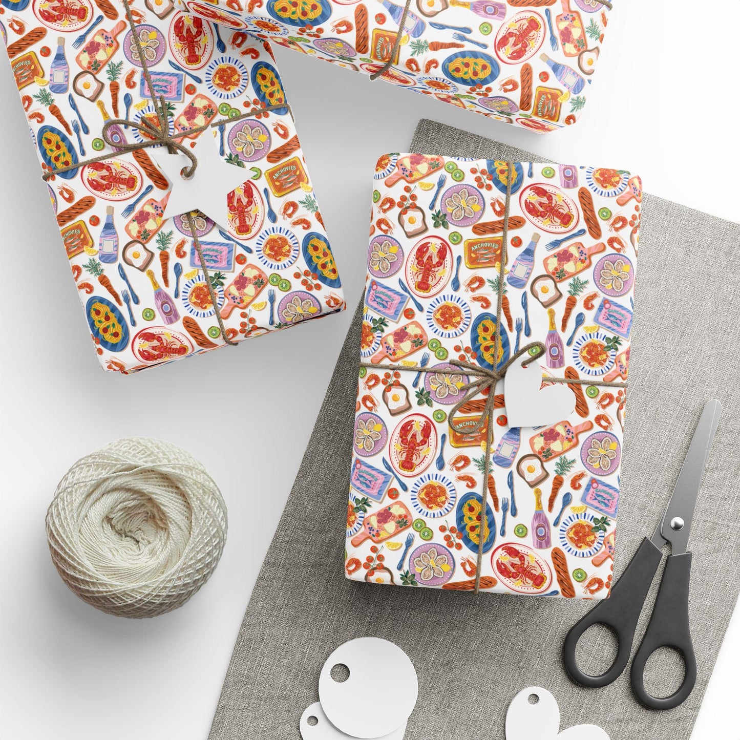 Italian Summer Gift Wrap Vintage Sardine and Seafood Print Wrapping Paper for Mediterranean Foodie Gifts & Custom Amalfi Coast Celebrations
