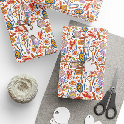 Italian Summer Gift Wrap Vintage Sardine and Seafood Print Wrapping Paper for Mediterranean Foodie Gifts & Custom Amalfi Coast Celebrations