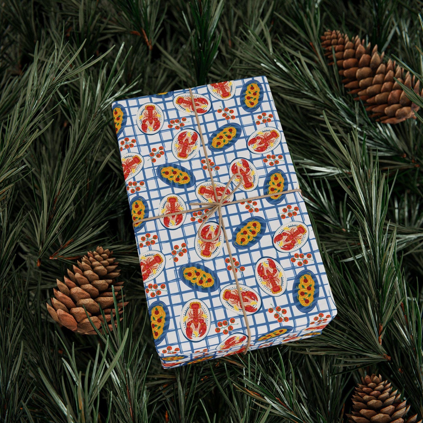 Tomato Girl Summer Wrapping Paper Mediterranean Tinned Fish, Lobsters & Foodie Gift Wrap Chef Vintage Seafood Birthday Nautical Coastal art