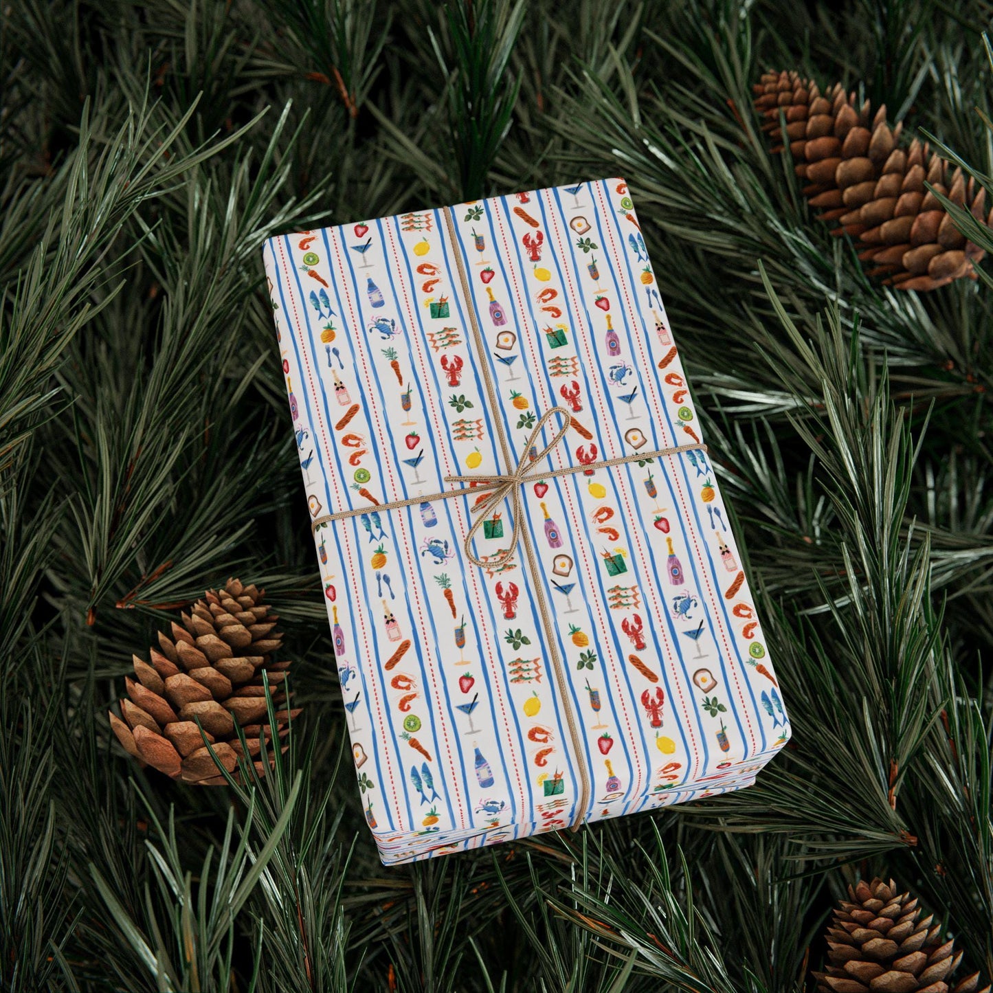 Seafood Print Wrapping Paper Vintage tinned Fish Lobster Sardine Art Gift Wrap for Foodies, Coastal Weddings, Tomato Girl Italian Summer