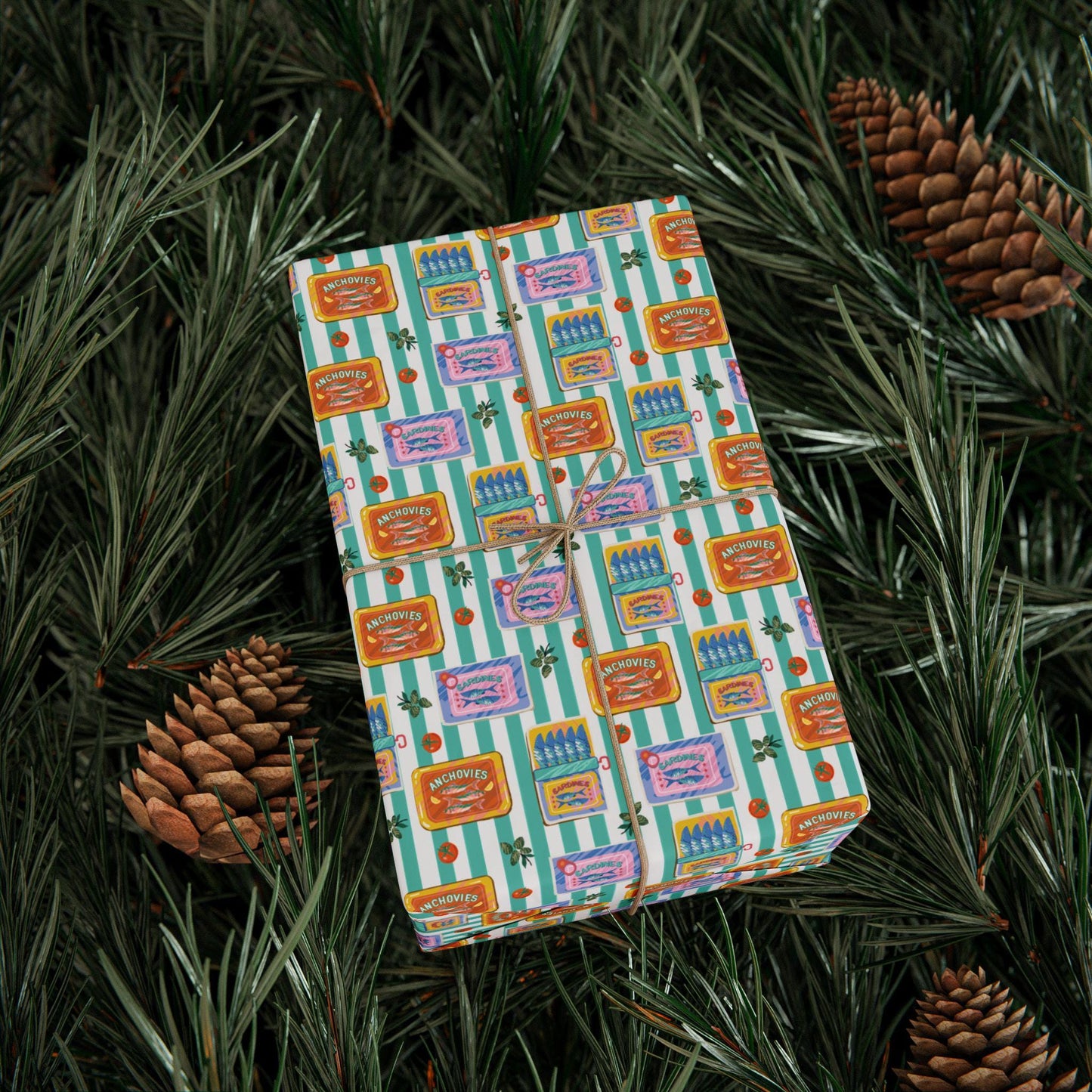 Sardine Print Wrapping Paper Mediterranean tinned fish Fisherman Aesthetic Vintage Food Art for Seafood print foodie Gifts Amalfi Coast