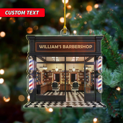 Personalized Barber Shop Xmas 2D Flat Ornament, Custom Barber Ornament, Christmas Thank You Gift, Christmas Keepsake, Barber Salon Decor
