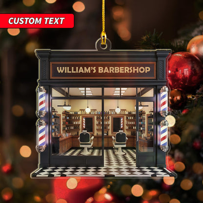Personalized Barber Shop Xmas 2D Flat Ornament, Custom Barber Ornament, Christmas Thank You Gift, Christmas Keepsake, Barber Salon Decor