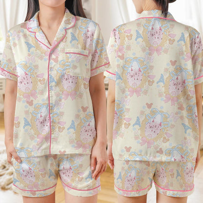 Watercolor Magical Castle Coquette Bow Pajama Set, Magic Mirror Sleepwear, Dreamy Castle Pajamas, Magical Kingdom Loungewear,Mickey Fantasia