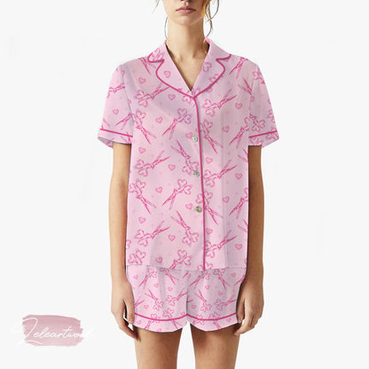 Scissors Set – Pink Coquette Pajama Set with Heart Handle Shears, Cute Girly Sleepwear for Crafters, Sewists & Softcore Lovers