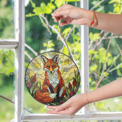 Fox in Wildflower Meadow Stained Glass Style Window Suncatcher Gift for Nature Lover or Woodland Animal Fan