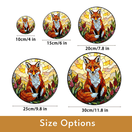 Fox in Wildflower Meadow Stained Glass Style Window Suncatcher Gift for Nature Lover or Woodland Animal Fan