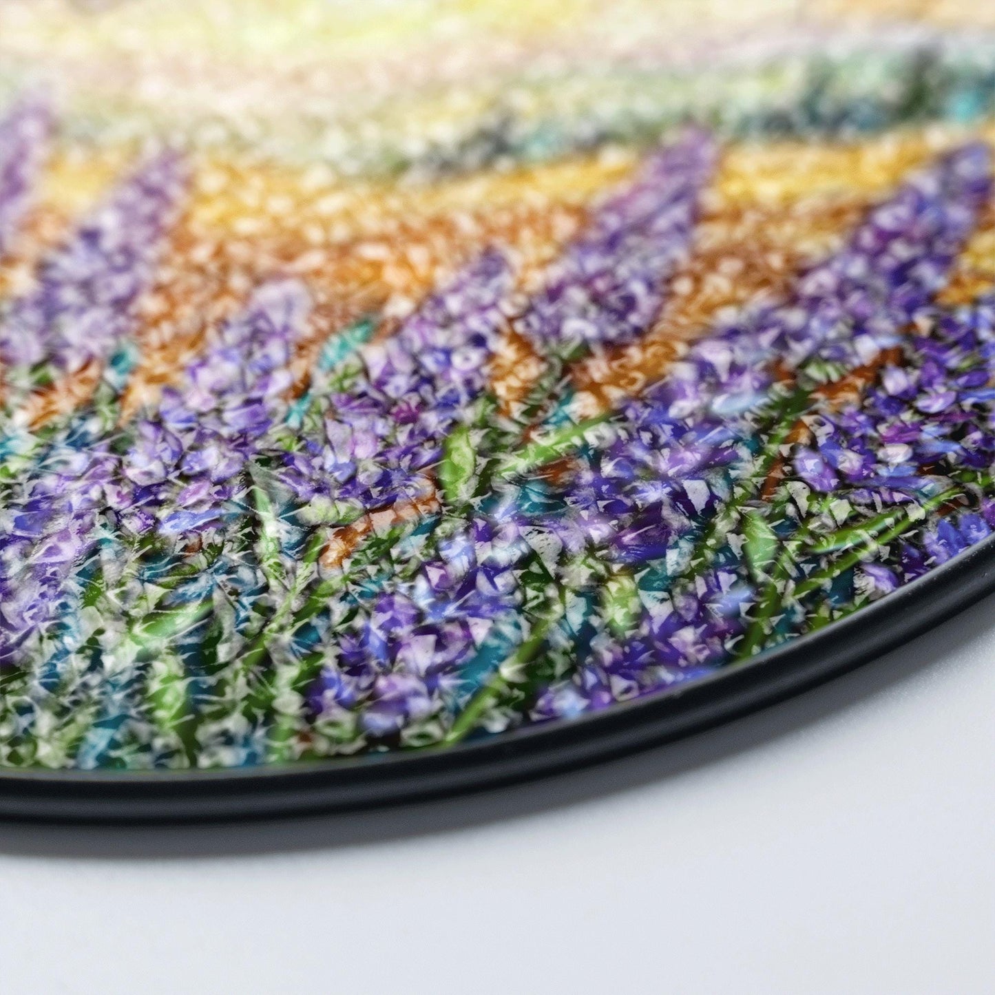 Purple lavender field butterflies stained glass round suncatcher gift for mom nature decor