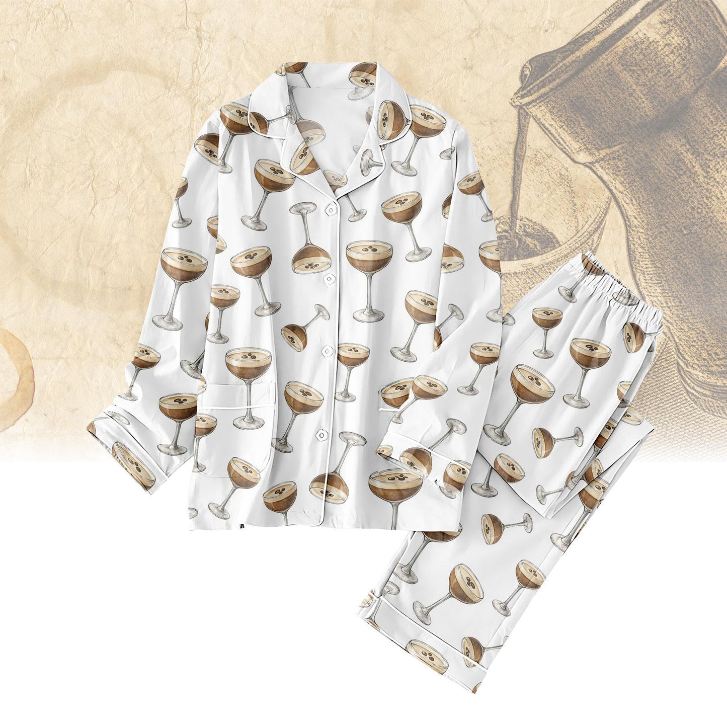 Espresso Martini Pajamas Set Women, Espresso Sleepwear, Champagne Cocktail Satin Sleepwear, Bachelorette Party Pajamas, Wedding Pajamas