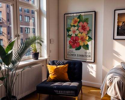 Flower Market Hibiscus Print, Retro Hawaiian Flower Art | Flower Market Print | Retro Botanical Poster, Vintage Hawaii Flower Art