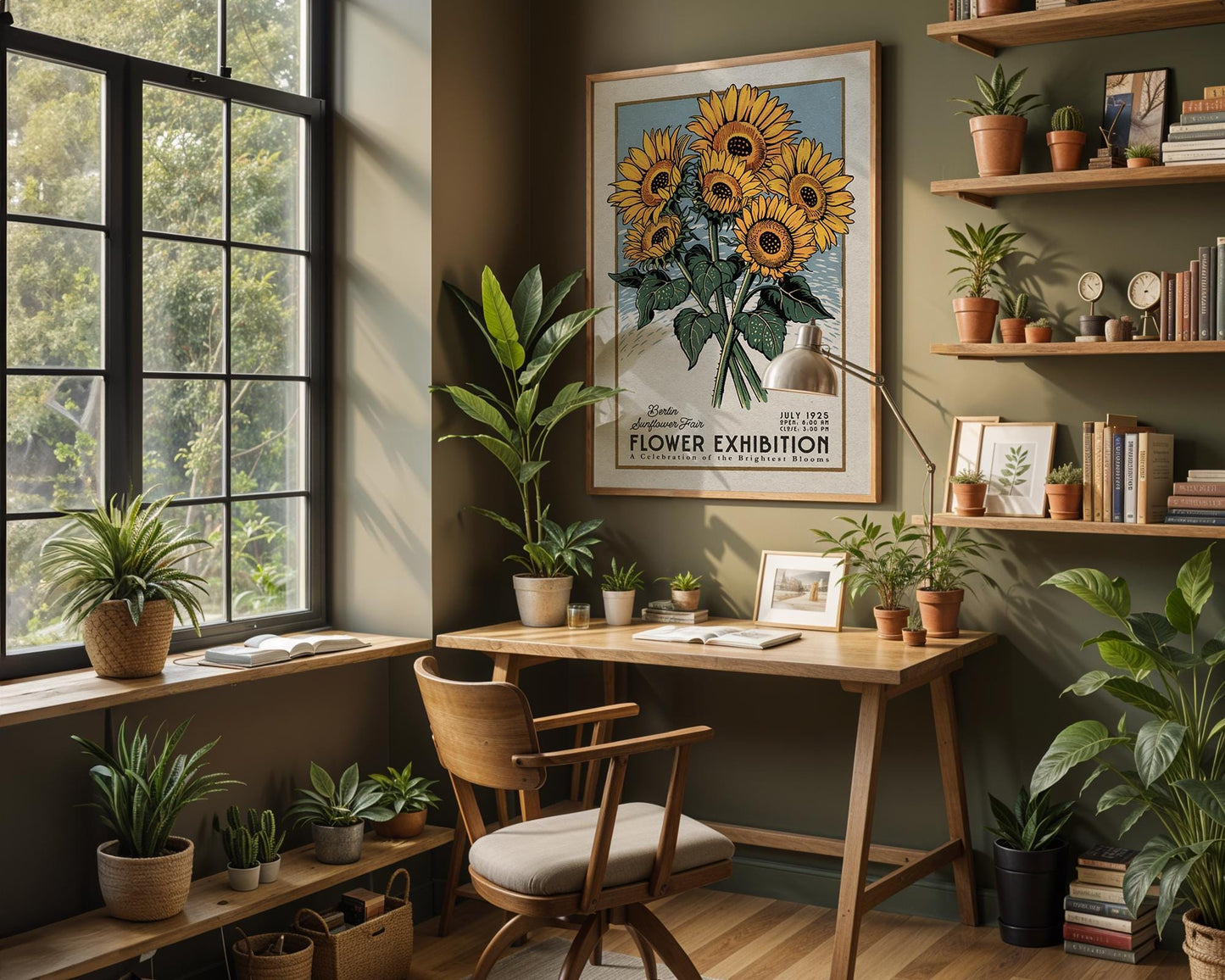 Berlin Sunflower Botanical Print, Bold Floral Wall Poster | Retro Botanical Art for Gardeners, Mid Century Sunflower Decor