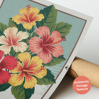 Flower Market Hibiscus Print, Retro Hawaiian Flower Art | Flower Market Print | Retro Botanical Poster, Vintage Hawaii Flower Art