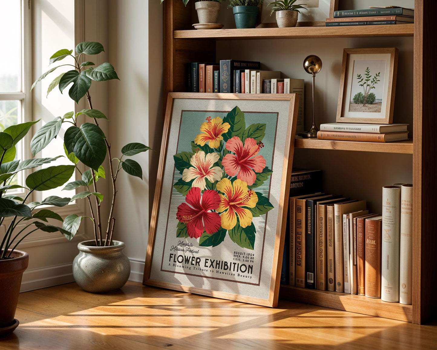 Flower Market Hibiscus Print, Retro Hawaiian Flower Art | Flower Market Print | Retro Botanical Poster, Vintage Hawaii Flower Art