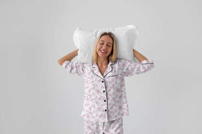 Toile de Jouy Inspired Bridal Pajama Set – Satin Getting Ready Outfit for Brides and Bridesmaids