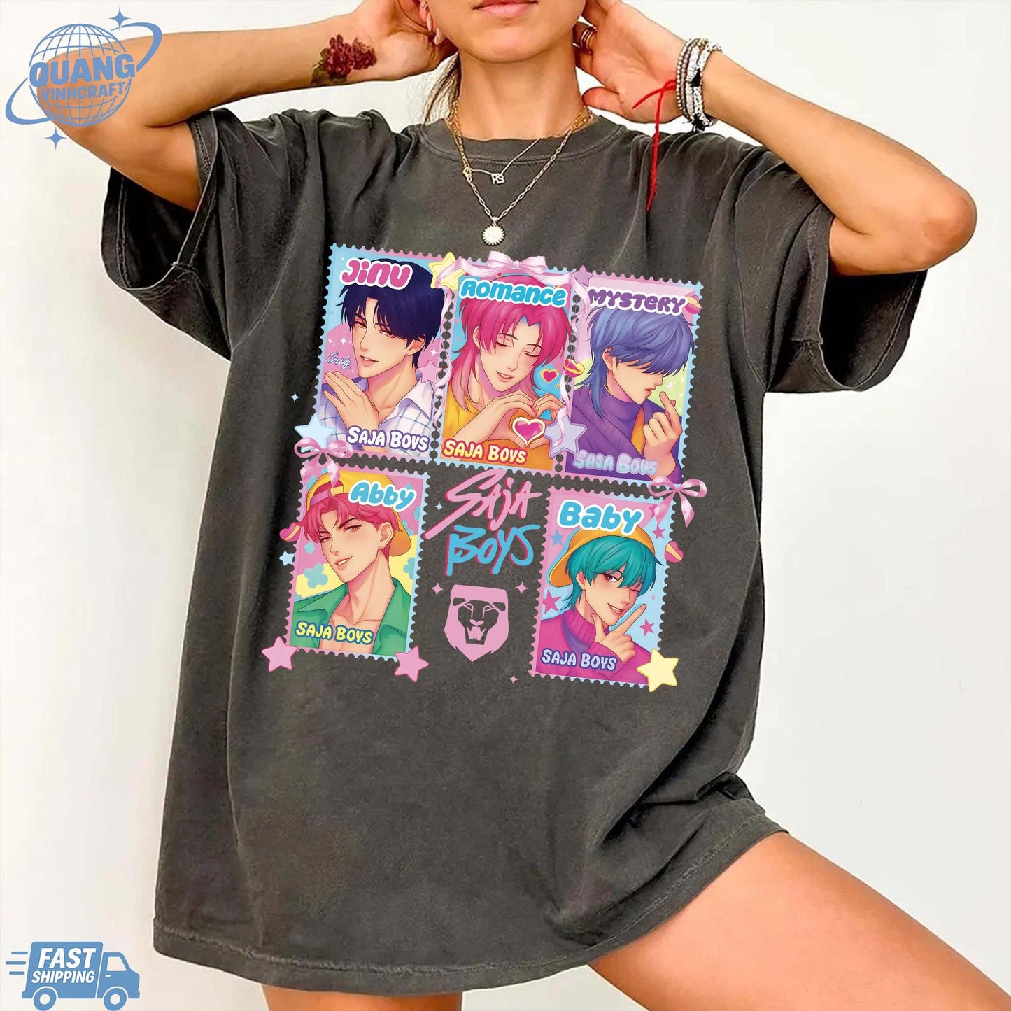 Kpop Saja Boys Shirt, Kpop Demon Hunters T-shirt, Demon Hunters Merch, Kpop Huntrix Pin shirt, Saja Boys Fan Gifts
