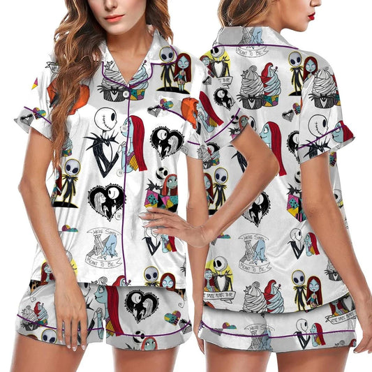 Halloween Jack And Sally Pajamas Set, Jack Skellington Holiday Pajamas  Pajamas Set