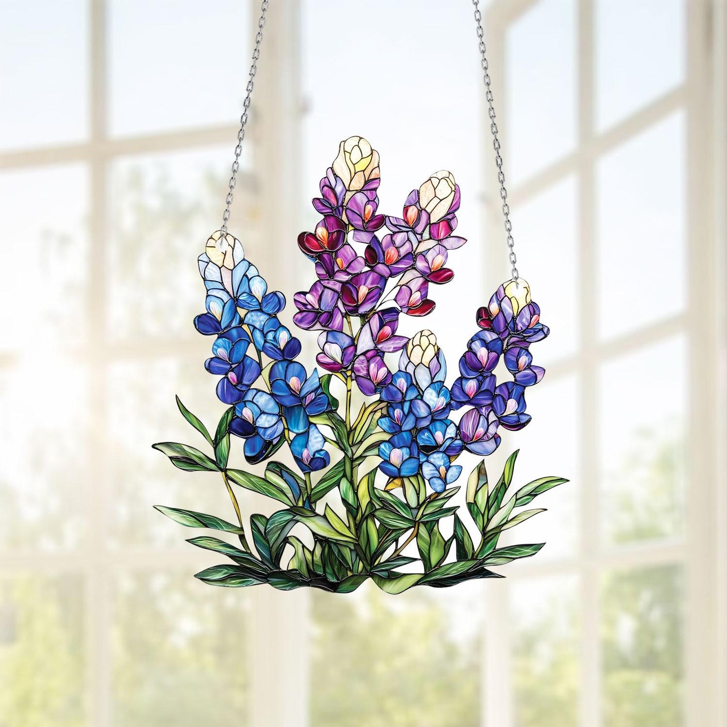 Bluebonnet Flower Window Hanging – Texas Wildflower Decor, Botanical Floral Gift for Garden Lovers, Spring Farmhouse Accent for Her & Mom