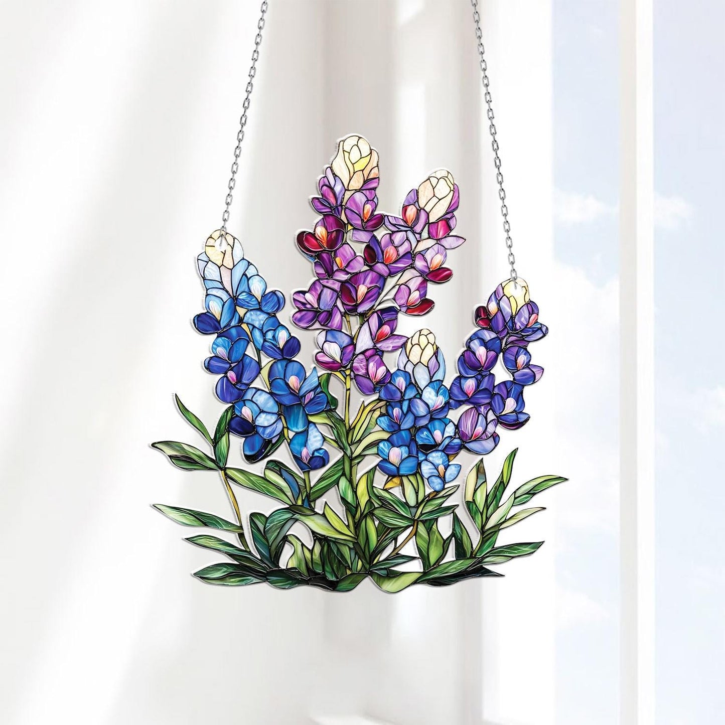 Bluebonnet Flower Window Hanging – Texas Wildflower Decor, Botanical Floral Gift for Garden Lovers, Spring Farmhouse Accent for Her & Mom