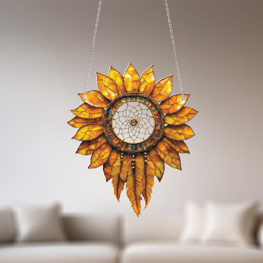 Sunflower Dreamcatcher Window Hanging, Boho Chic Sunflower Decor, Unique Home and Room Decoration